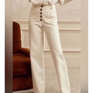 EUC House of Harlow Corduroy Wide Leg High Waisted Pants Sz 6 Off White Button